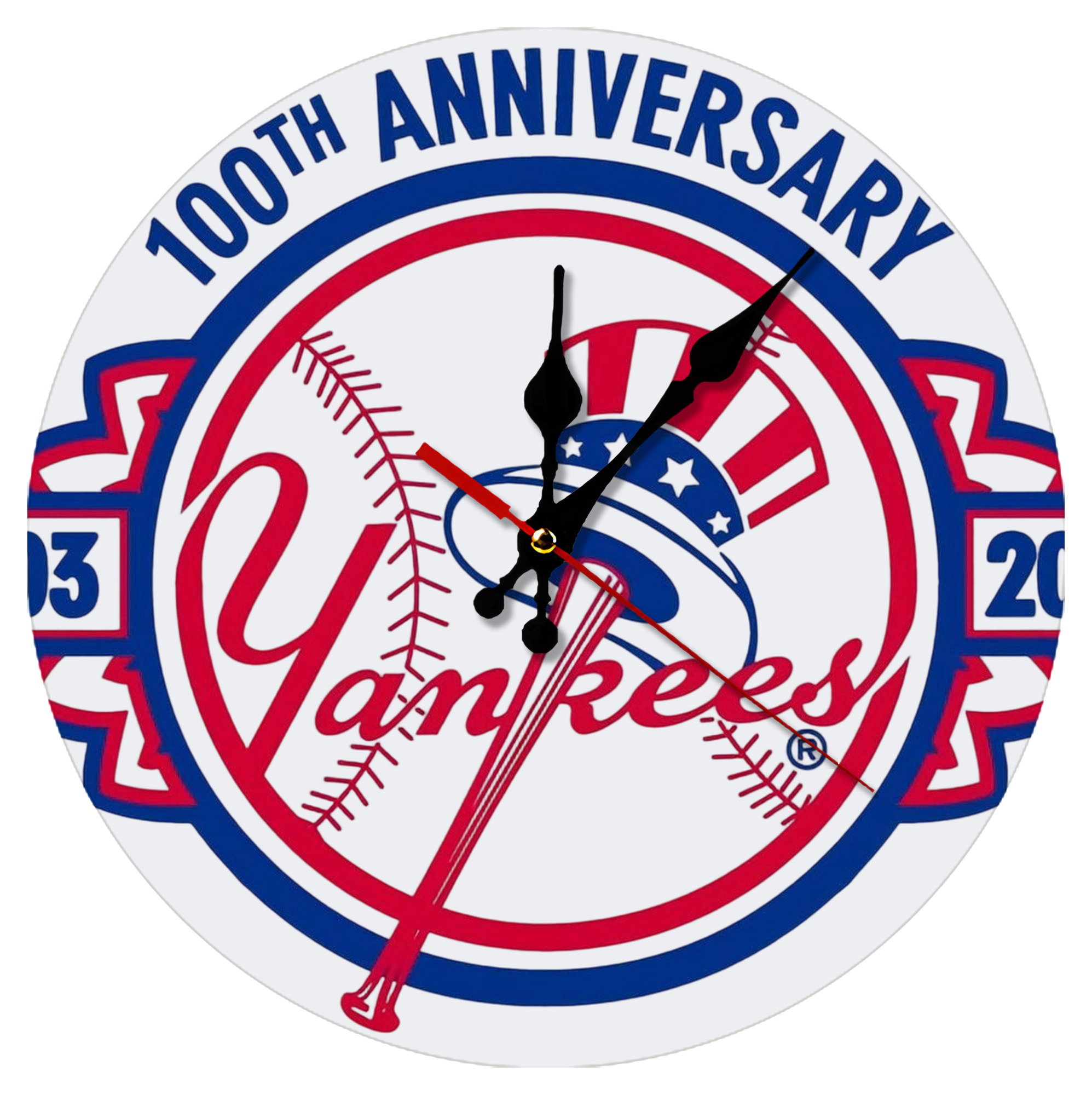 New York Yankees 100th Anniversary 1903-2003 Silent Round Wall Clock – Modern & Stylish DIY Design, Durable Wood Construction, Easy To Install – Perfect For Office, Bedroom, Living Room, And More